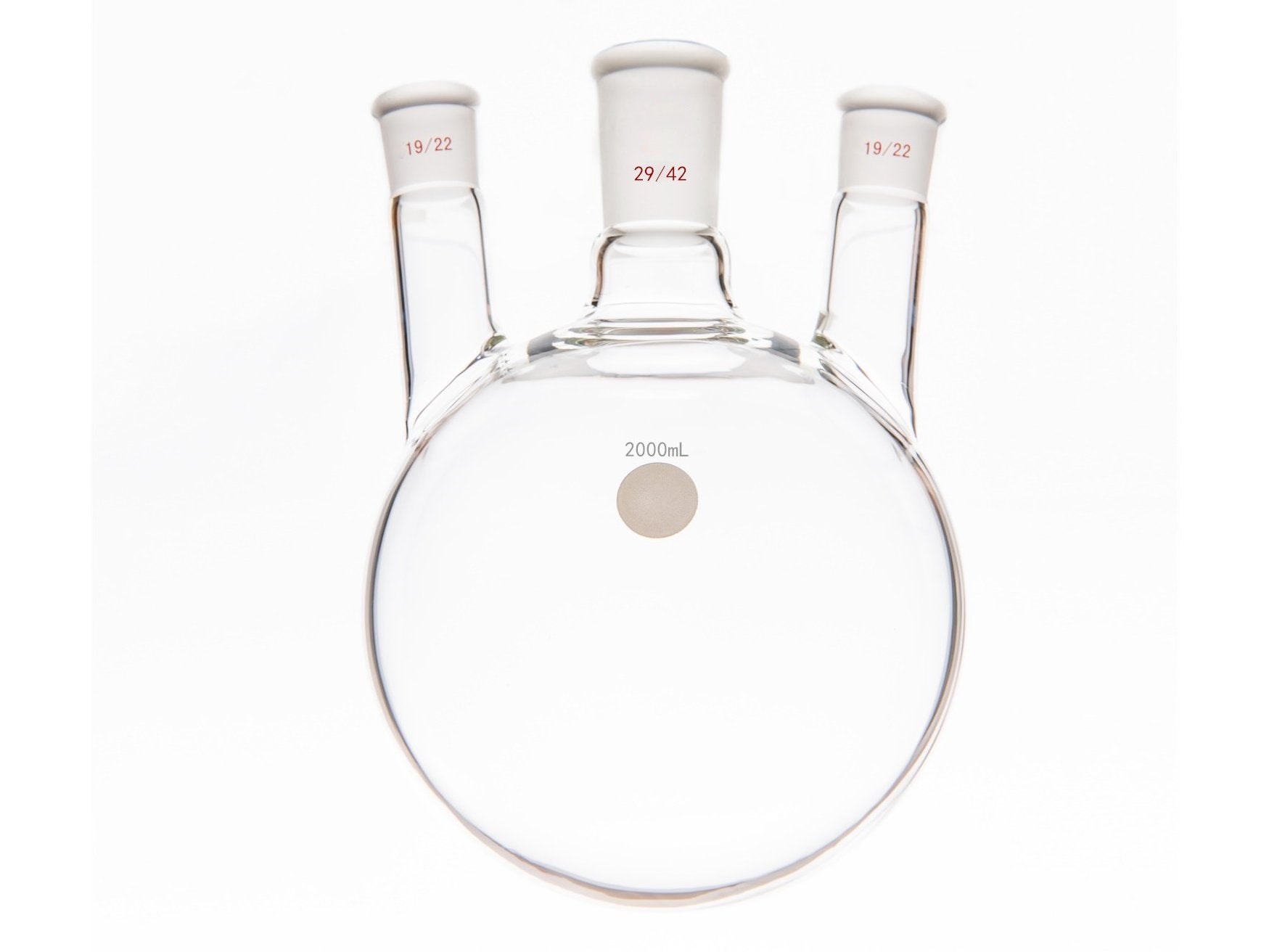 MSE PRO Small Angle Three-Mouth Ball Bottle, Thick Wall and High Strength, Middle Grinding Mouth: 29/42, Side Grinding Mouth: 19/22, 2000mL
