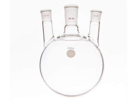 MSE PRO Small Angle Three-Mouth Ball Bottle, Thick Wall and High Strength, Middle Grinding Mouth: 29/42, Side Grinding Mouth: 19/22, 2000mL