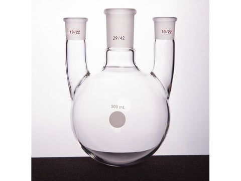 MSE PRO Straight Three-Mouth Ball Bottle, Thick Wall and High Strength, Middle Grinding Mouth: 29/42, Side Grinding Mouth: 19/22, 500mL