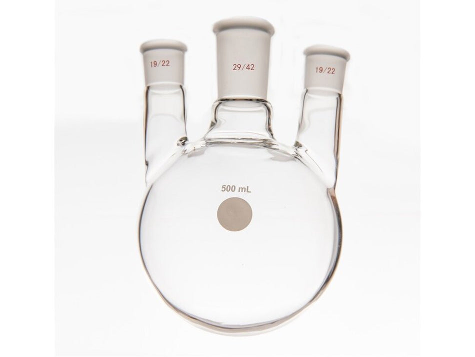 MSE PRO Small Angle Three-Mouth Ball Bottle, Thick Wall and High Strength, Middle Grinding Mouth: 29/42, Side Grinding Mouth: 19/22, 500mL