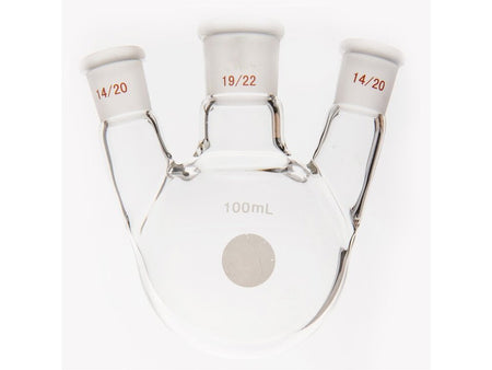 MSE PRO Small Angle Three-Mouth Ball Bottle, Thick Wall and High Strength, Middle Grinding Mouth: 19/22, Side Grinding Mouth: 14/20, 100mL