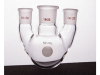 MSE PRO Straight Three-Mouth Ball Bottle, Thick Wall and High Strength, Middle Grinding Mouth: 19/22, Side Grinding Mouth: 14/20, 50mL