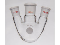 MSE PRO Small Angle Three-Mouth Ball Bottle, Thick Wall and High Strength, Middle Grinding Mouth: 19/22, Side Grinding Mouth: 14/20, 50mL