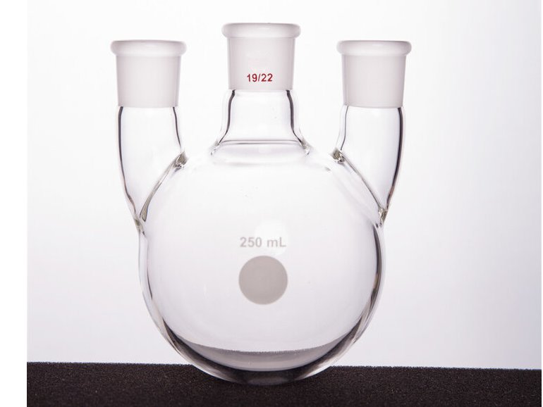 MSE PRO Straight Three-Mouth Ball Bottle, Thick Wall and High Strength, Middle Grinding Mouth: 19/22, Side Grinding Mouth: 19/22, 250mL