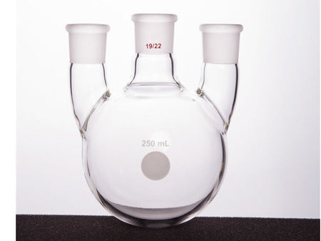 MSE PRO Straight Three-Mouth Ball Bottle, Thick Wall and High Strength, Middle Grinding Mouth: 19/22, Side Grinding Mouth: 19/22, 250mL