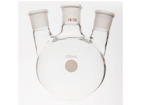 MSE PRO Small Angle Three-Mouth Ball Bottle, Thick Wall and High Strength, Middle Grinding Mouth: 19/22, Side Grinding Mouth: 19/22, 250mL