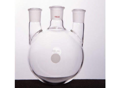MSE PRO Straight Three-Mouth Ball Bottle, Thick Wall and High Strength, Middle Grinding Mouth: 19/22, Side Grinding Mouth: 19/22, 500mL