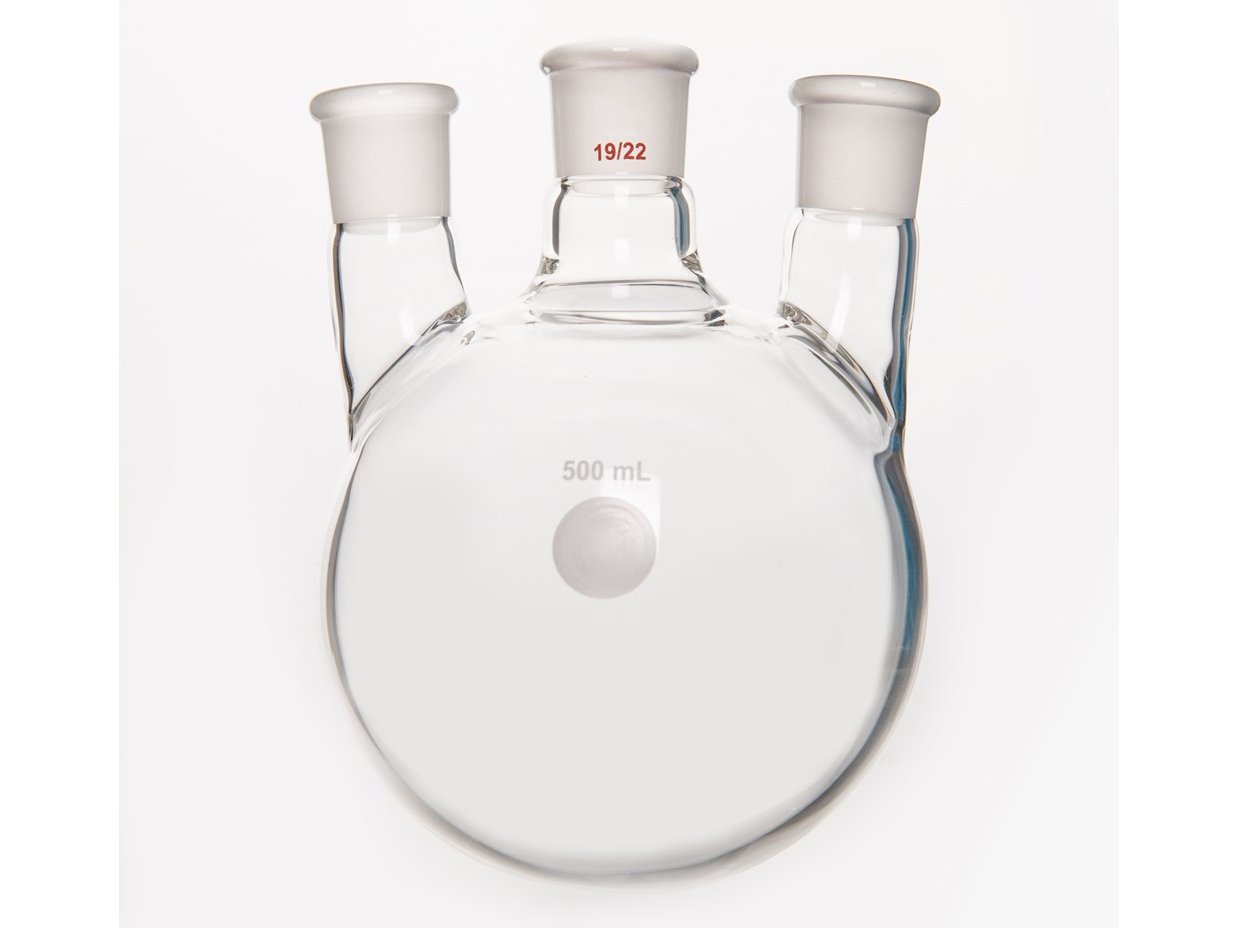 MSE PRO Small Angle Three-Mouth Ball Bottle, Thick Wall and High Strength, Middle Grinding Mouth: 19/22, Side Grinding Mouth: 19/22, 500mL
