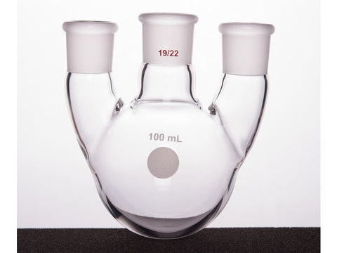 MSE PRO Straight Three-Mouth Ball Bottle, Thick Wall and High Strength, Middle Grinding Mouth: 19/22, Side Grinding Mouth: 19/22, 100mL