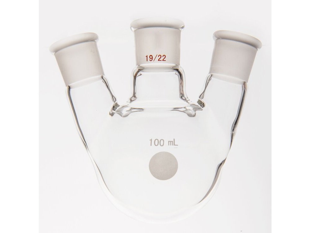 MSE PRO Small Angle Three-Mouth Ball Bottle, Thick Wall and High Strength, Middle Grinding Mouth: 19/22, Side Grinding Mouth: 19/22, 100mL