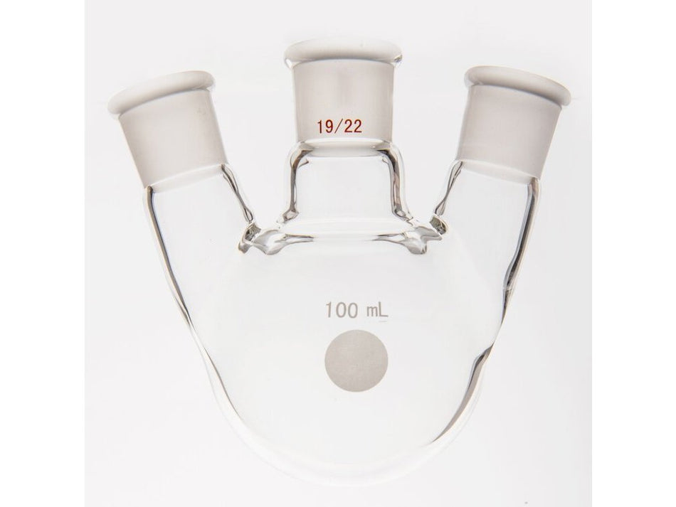 MSE PRO Small Angle Three-Mouth Ball Bottle, Thick Wall and High Strength, Middle Grinding Mouth: 19/22, Side Grinding Mouth: 19/22, 100mL