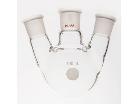 MSE PRO Small Angle Three-Mouth Ball Bottle, Thick Wall and High Strength, Middle Grinding Mouth: 19/22, Side Grinding Mouth: 19/22, 100mL