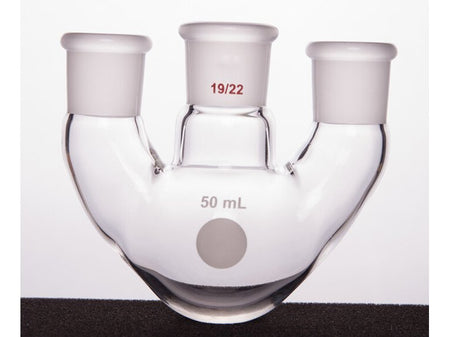 MSE PRO Straight Three-Mouth Ball Bottle, Thick Wall and High Strength, Middle Grinding Mouth: 19/22, Side Grinding Mouth: 19/22, 50mL