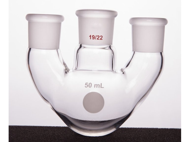 MSE PRO Straight Three-Mouth Ball Bottle, Thick Wall and High Strength, Middle Grinding Mouth: 19/22, Side Grinding Mouth: 19/22, 50mL