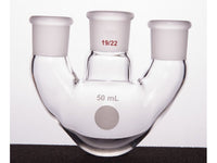 MSE PRO Straight Three-Mouth Ball Bottle, Thick Wall and High Strength, Middle Grinding Mouth: 19/22, Side Grinding Mouth: 19/22, 50mL