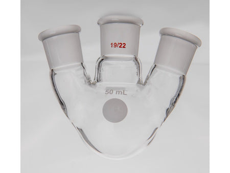 MSE PRO Small Angle Three-Mouth Ball Bottle, Thick Wall and High Strength, Middle Grinding Mouth: 19/22, Side Grinding Mouth: 19/22, 50mL