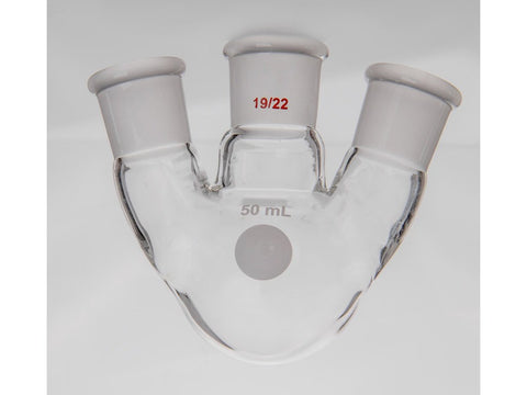 MSE PRO Small Angle Three-Mouth Ball Bottle, Thick Wall and High Strength, Middle Grinding Mouth: 19/22, Side Grinding Mouth: 19/22, 50mL