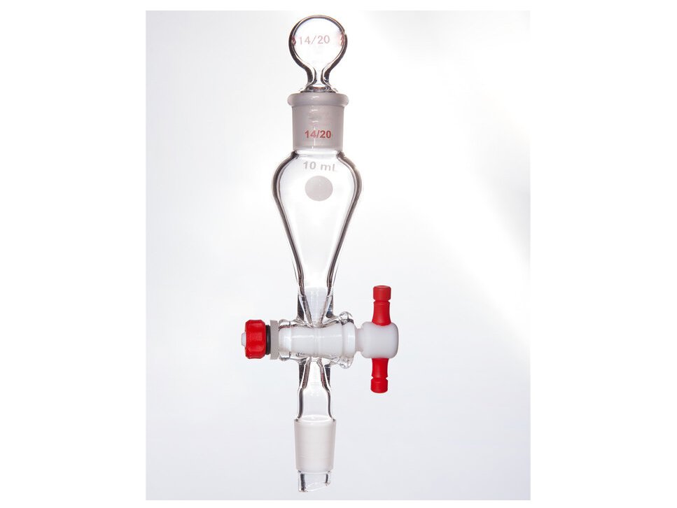 MSE PRO Separating Funnel, Upper Lower Mouth: 14/20, Hollow Glass Mouth Stopper, 2mm Glass Stopper, 10mL