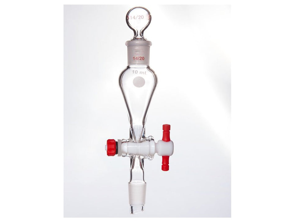 MSE PRO Separating Funnel, Upper Lower Mouth: 14/20, Hollow Glass Mouth Stopper, 2mm Glass Stopper, 10mL