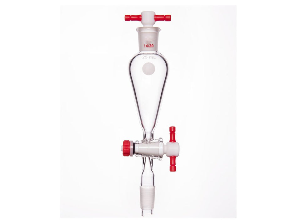 MSE PRO Separating Funnel, Upper Lower Mouth: 14/20, 2mm, PTFE Stopper, 25mL