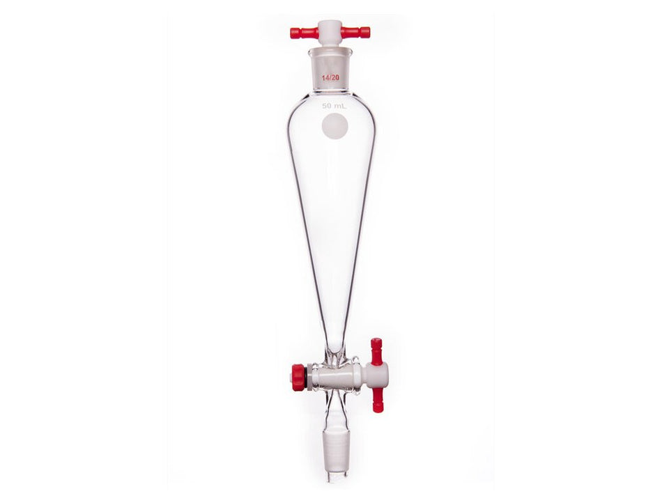 MSE PRO Separating Funnel, Upper Lower Mouth: 14/20, 2mm, PTFE Stopper, 50mL