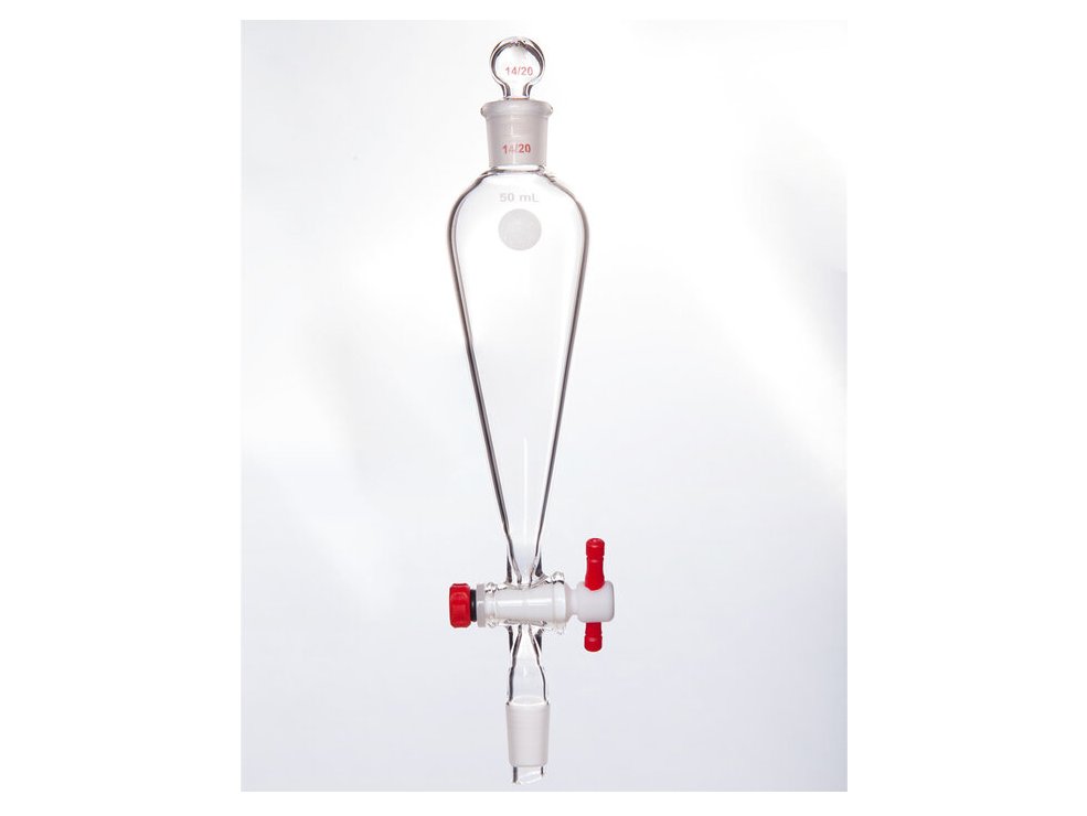MSE PRO Separating Funnel, Upper Lower Mouth: 14/20, Hollow Glass Mouth Stopper, 2mm Glass Stopper, 50mL