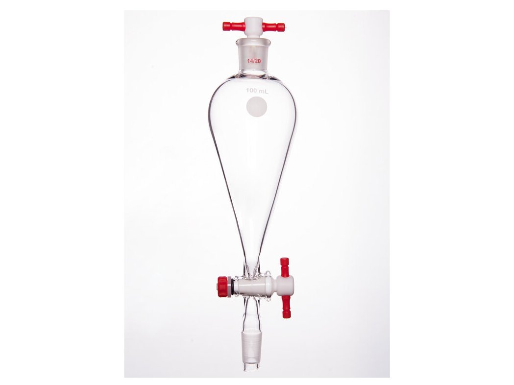 MSE PRO Separating Funnel, Upper Lower Mouth: 14/20, 2mm, PTFE Stopper, 100mL