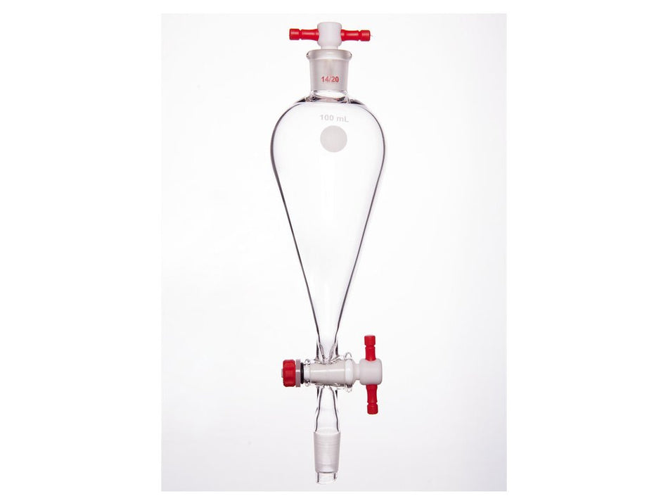 MSE PRO Separating Funnel, Upper Lower Mouth: 14/20, 2mm, PTFE Stopper, 100mL