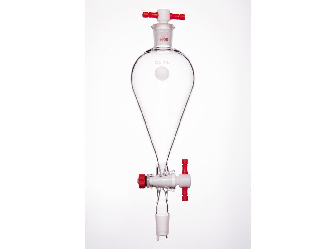 MSE PRO Separating Funnel, Upper Lower Mouth: 14/20, 2mm, PTFE Stopper, 125mL