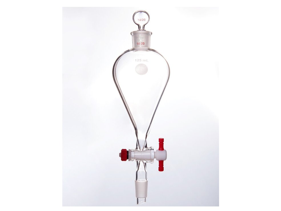MSE PRO Separating Funnel, Upper Lower Mouth: 14/20, Hollow Glass Mouth Stopper, 2mm Glass Stopper, 125mL