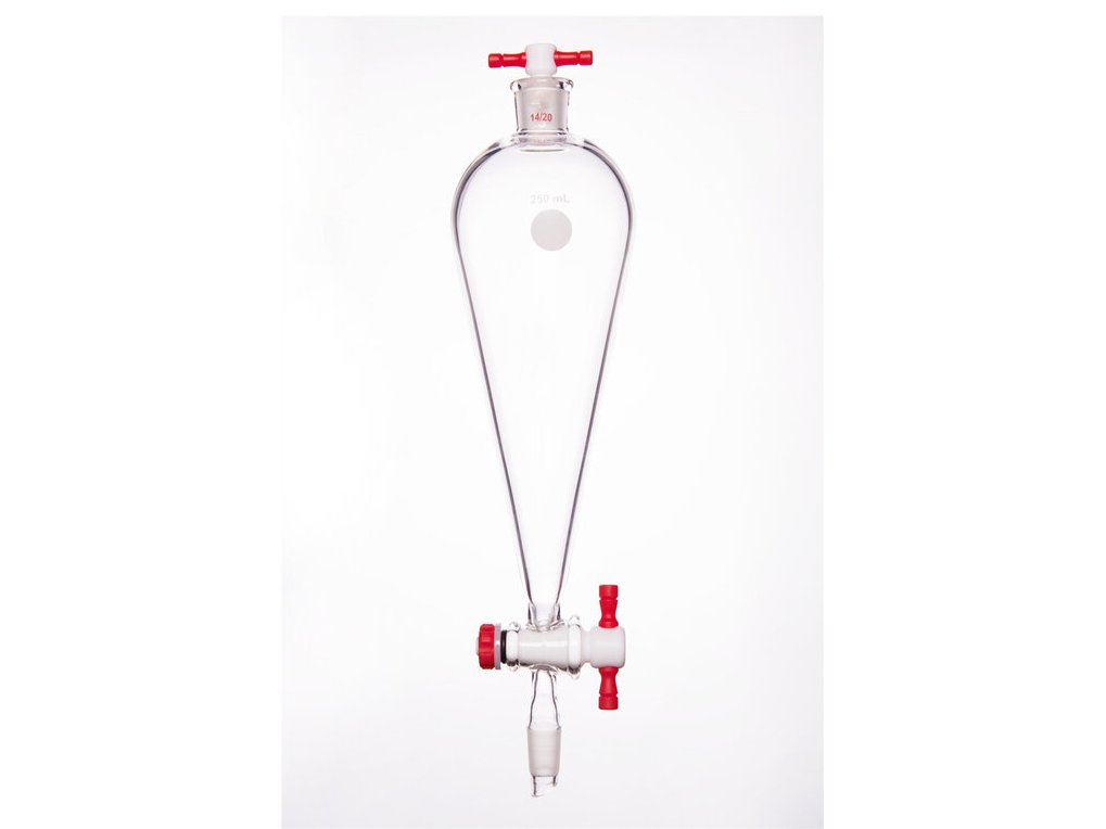 MSE PRO Separating Funnel, Upper Lower Mouth: 14/20, 4mm, PTFE Stopper, 250mL