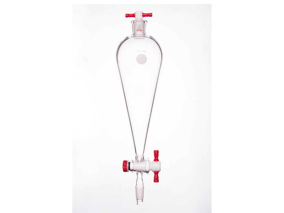 MSE PRO Separating Funnel, Upper Lower Mouth: 14/20, 4mm, PTFE Stopper, 250mL