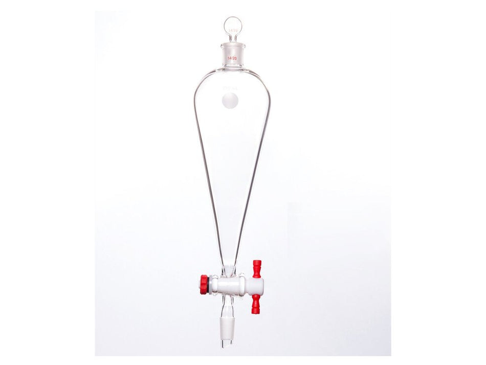 MSE PRO Separating Funnel, Upper Lower Mouth: 14/20, Hollow Glass Mouth Stopper, 4mm Glass Stopper, 250mL