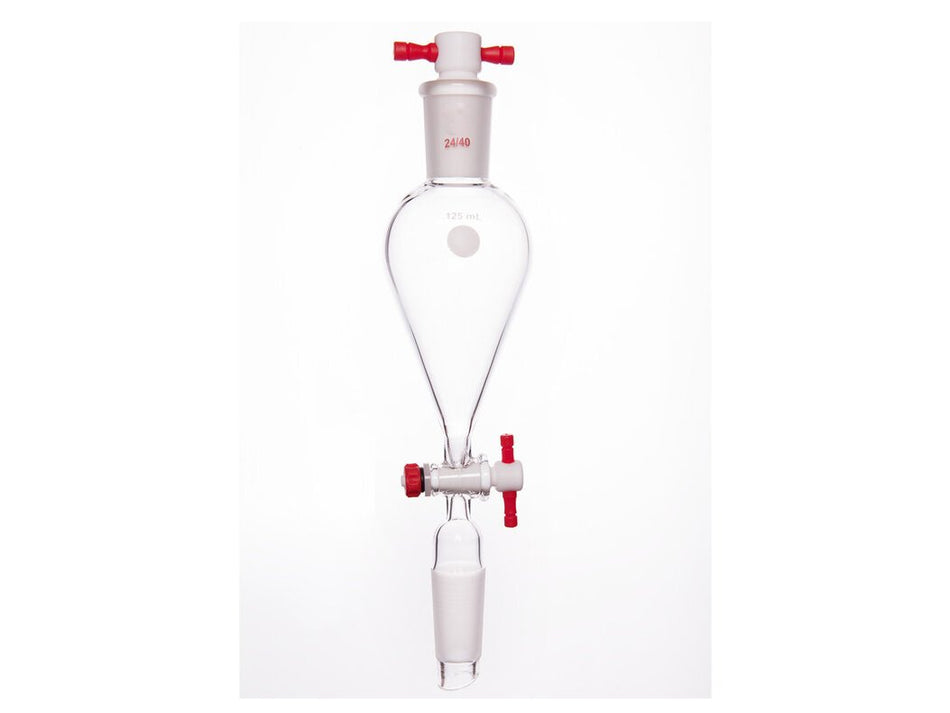 MSE PRO Separating Funnel, Upper Lower Mouth: 24/40, 2mm, PTFE Stopper, 125mL