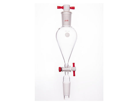 MSE PRO Separating Funnel, Upper Lower Mouth: 24/40, 2mm, PTFE Stopper, 125mL