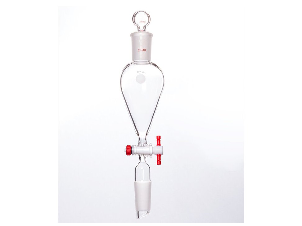 MSE PRO Separating Funnel, Upper Lower Mouth: 24/40, Hollow Glass Mouth Stopper, 2mm Glass Stopper, 125mL