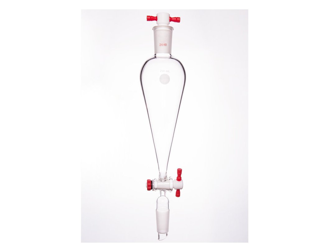 MSE PRO Separating Funnel, Upper Lower Mouth: 24/40, 4mm, PTFE Stopper, 250mL