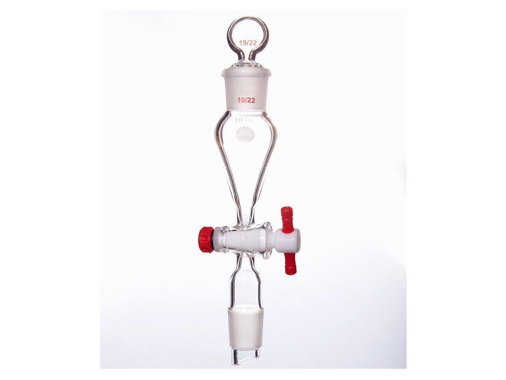 MSE PRO Separating Funnel, Upper Lower Mouth: 19/22, Hollow Glass Mouth Stopper, 2mm Glass Stopper, 10mL