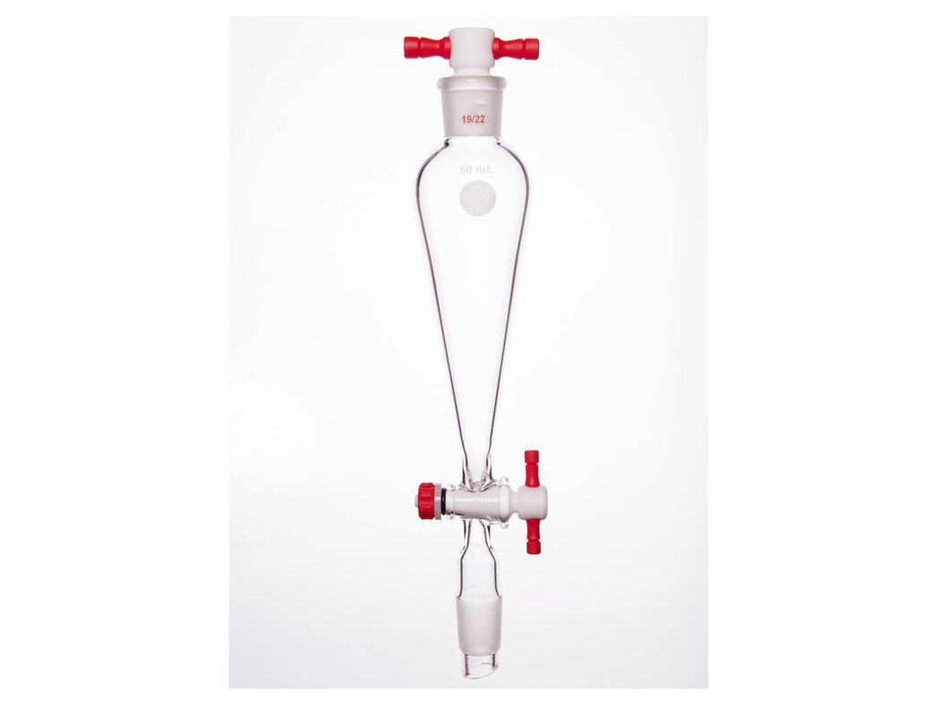 MSE PRO Separating Funnel, Upper Lower Mouth: 19/22, 2mm, PTFE Stopper, 50mL