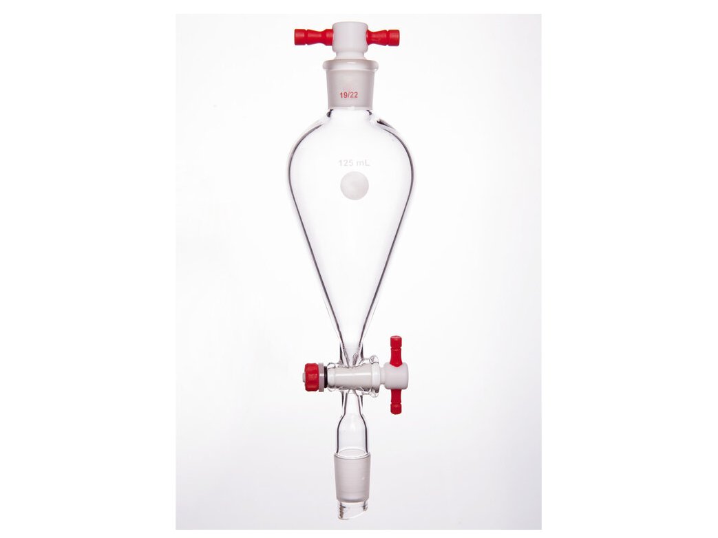 MSE PRO Separating Funnel, Upper Lower Mouth: 19/22, 2mm, PTFE Stopper, 125mL