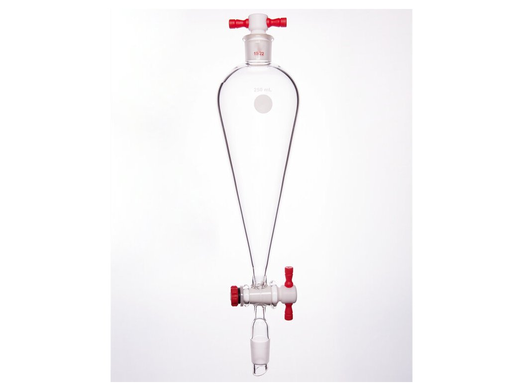 MSE PRO Separating Funnel, Upper Lower Mouth: 19/22, 4mm, PTFE Stopper, 250mL