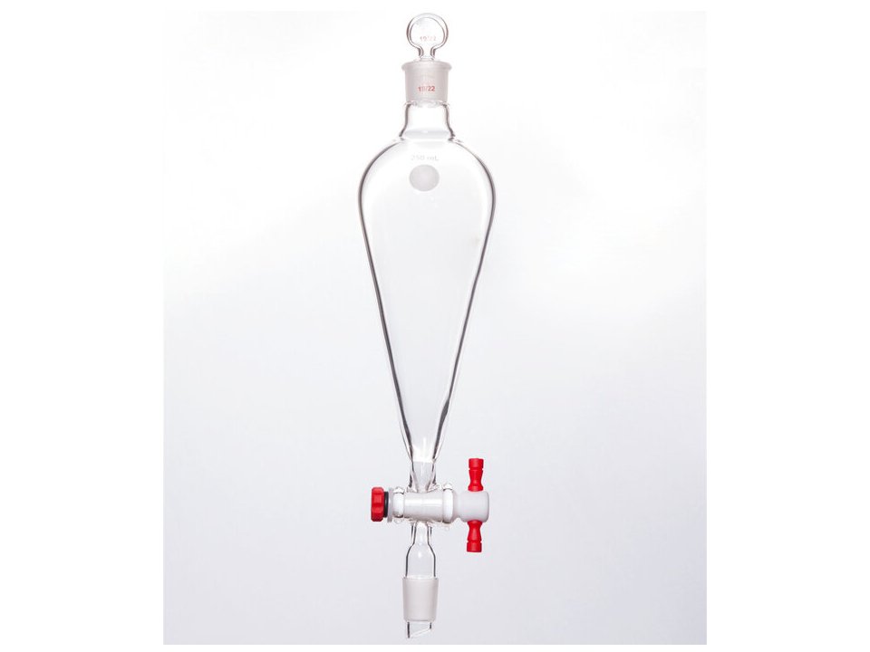 MSE PRO Separating Funnel, Upper Lower Mouth: 19/22, Hollow Glass Mouth Stopper, 4mm Glass Stopper, 250mL