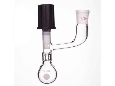 MSE PRO Solvent Storage Ball Bottle, Internal Grinding Mouth, 14/20, 10mL, 4mm High Vacuum Valve