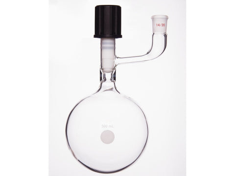 MSE PRO Solvent Storage Ball Bottle, Internal Grinding Mouth, 14/20, 500mL, 8mm High Vacuum Valve