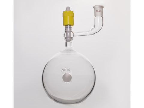 MSE PRO Solvent Storage Ball Bottle, Grinding Mouth: 14/20, 500mL, New 8mm High Vacuum Valve