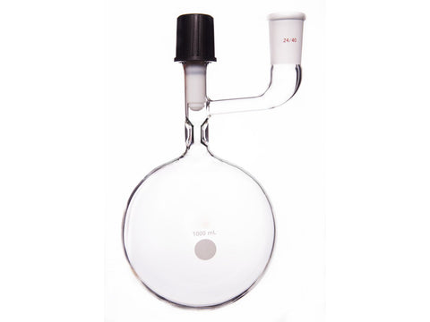 MSE PRO Solvent Storage Ball Bottle, Internal Grinding Mouth, 24/40, 1000mL, 8mm High Vacuum Valve