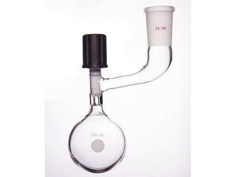 MSE PRO Solvent Storage Ball Bottle, Internal Grinding Mouth, 24/40, 100mL, 4mm High Vacuum Valve