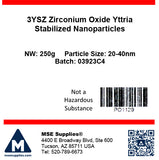 MSE PRO 3YSZ Zirconium Oxide Yttria Stabilized Nanoparticles 20nm to 40nm - MSE Supplies LLC