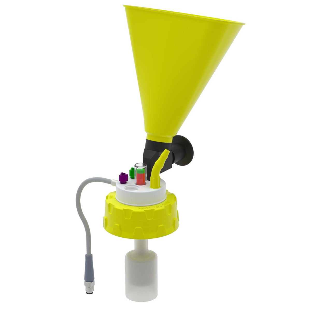 b.safe Control Waste Caps S60 with Funnel (2x UNF1/4", 1x GL14, 1x NPT1/8" ) (PTFE/PP-GF/PE )