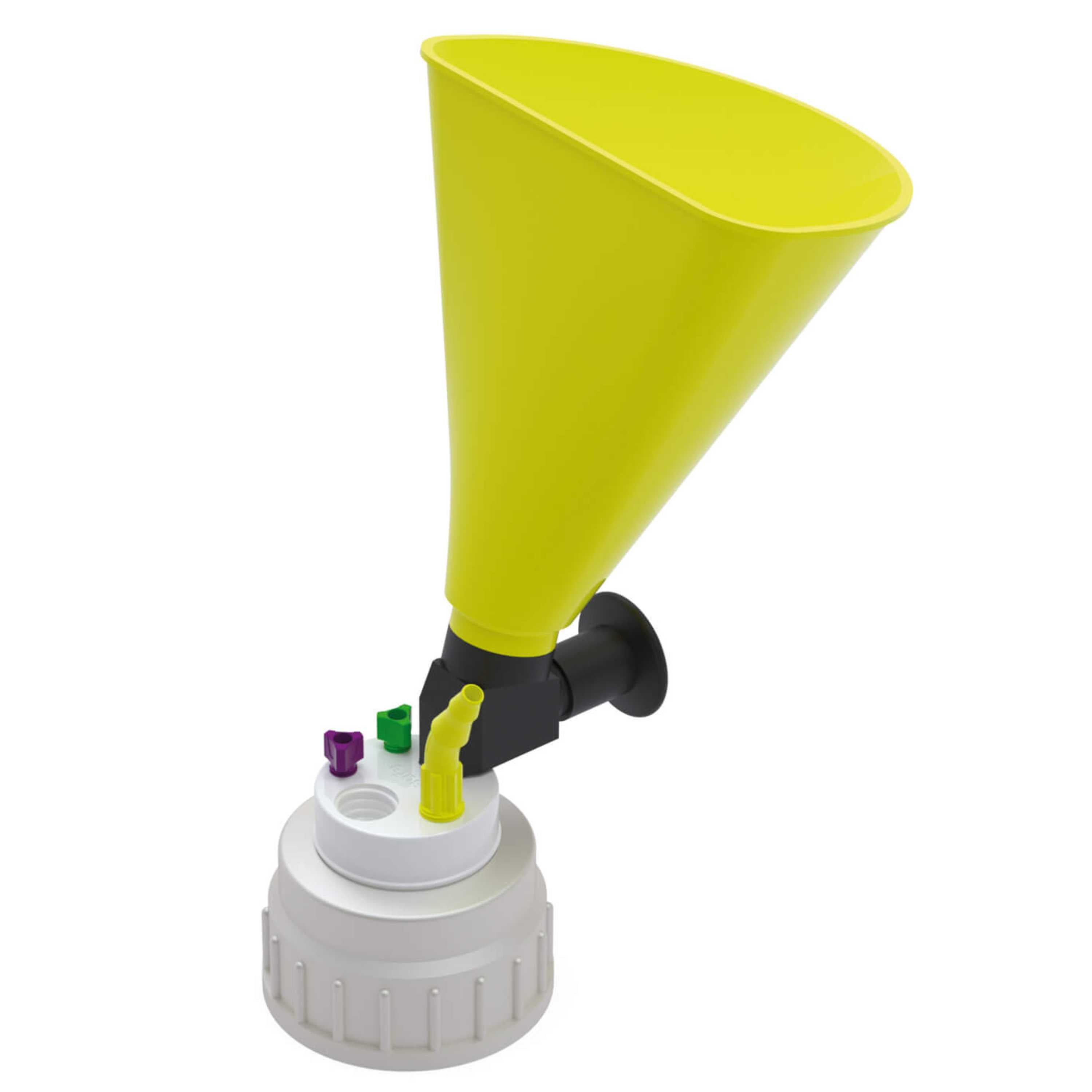 b.safe Waste Cap B53 with Funnel (2x UNF1/4", 1x GL14, 1x NPT1/8" ) (PTFE/PP/PE )